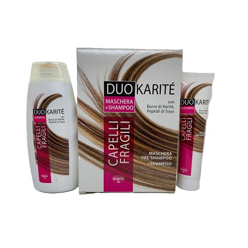 SOCIETA' DEL KARITE', Duo Karitè, Maschera pre-Shampoo 50 ml + Shampoo 200 ml, Capelli Fragili