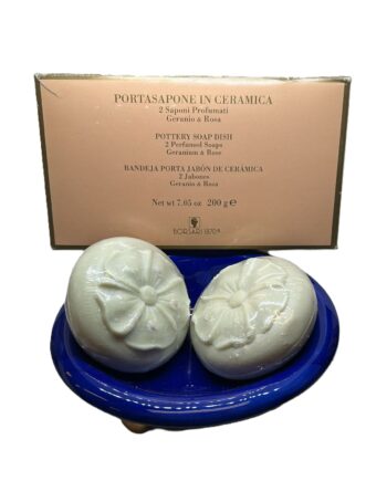 BORSARI - Geranio & Rosa - Set Saponi + Portasapone Ceramica VINTAGE